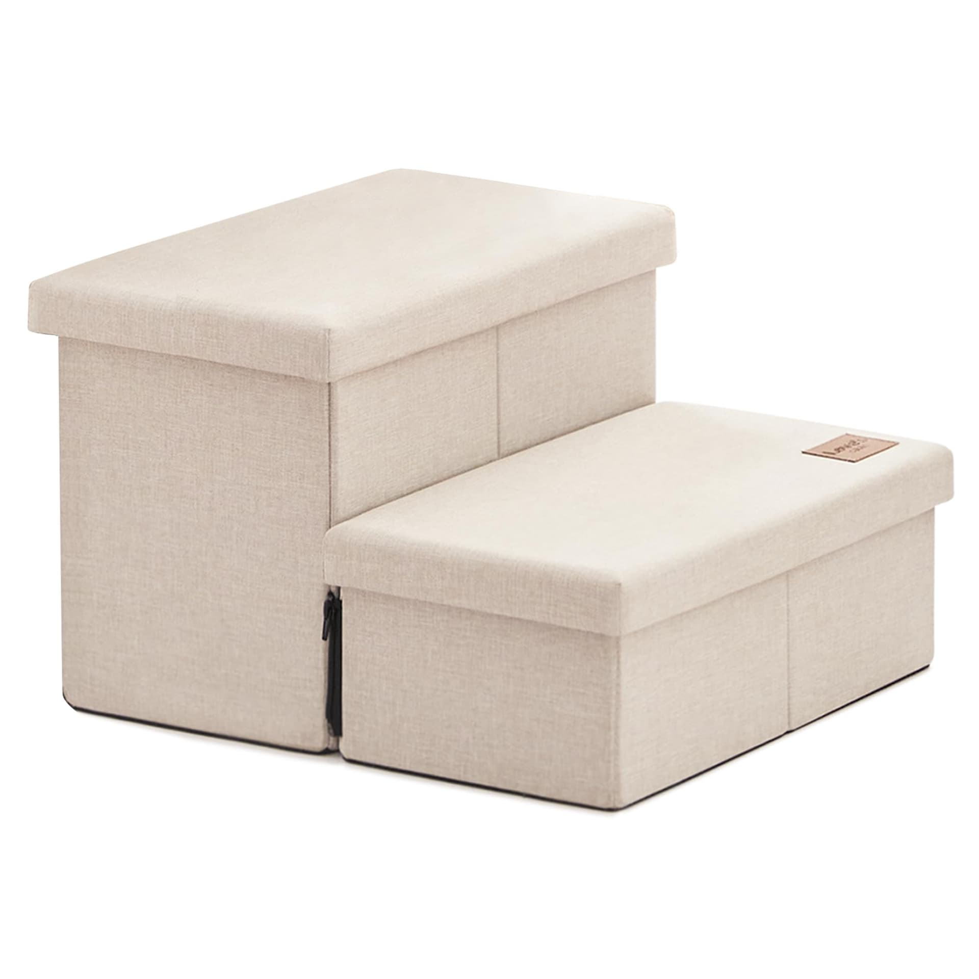 Love's cabin Dog Stairs with Storage 13" H, Foldable Pet Stairs for Small Medium or Large Dogs, Cat Puppy Steps Ramp with Zip up to 150 lbs, Beige, 2 Steps