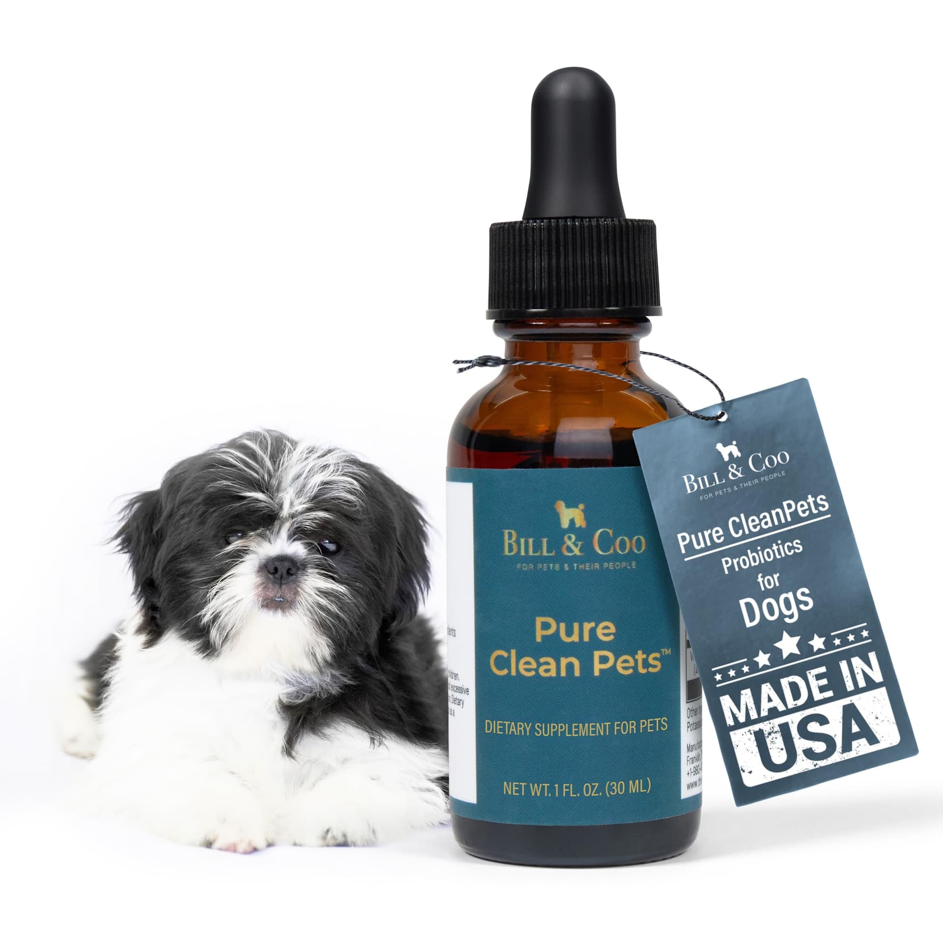 BILL & COO Pure Clean Pets Probiotics for Dogs 30 ml Drops– Detox & Heavy Metal Support for Dogs with Vitamin C & Immune Boost, Environmental Toxin Liquid Drops Supplement, Made in USA