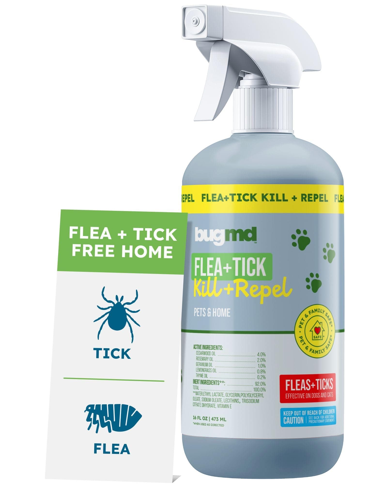 BugMD Pet Safe Flea Spray for Cats & Home | Natural Indoor Flea Killer & Tick Prevention | Plant-Based Flea Treatment for Carpet, Furniture & Cat Trees with Essential Oils