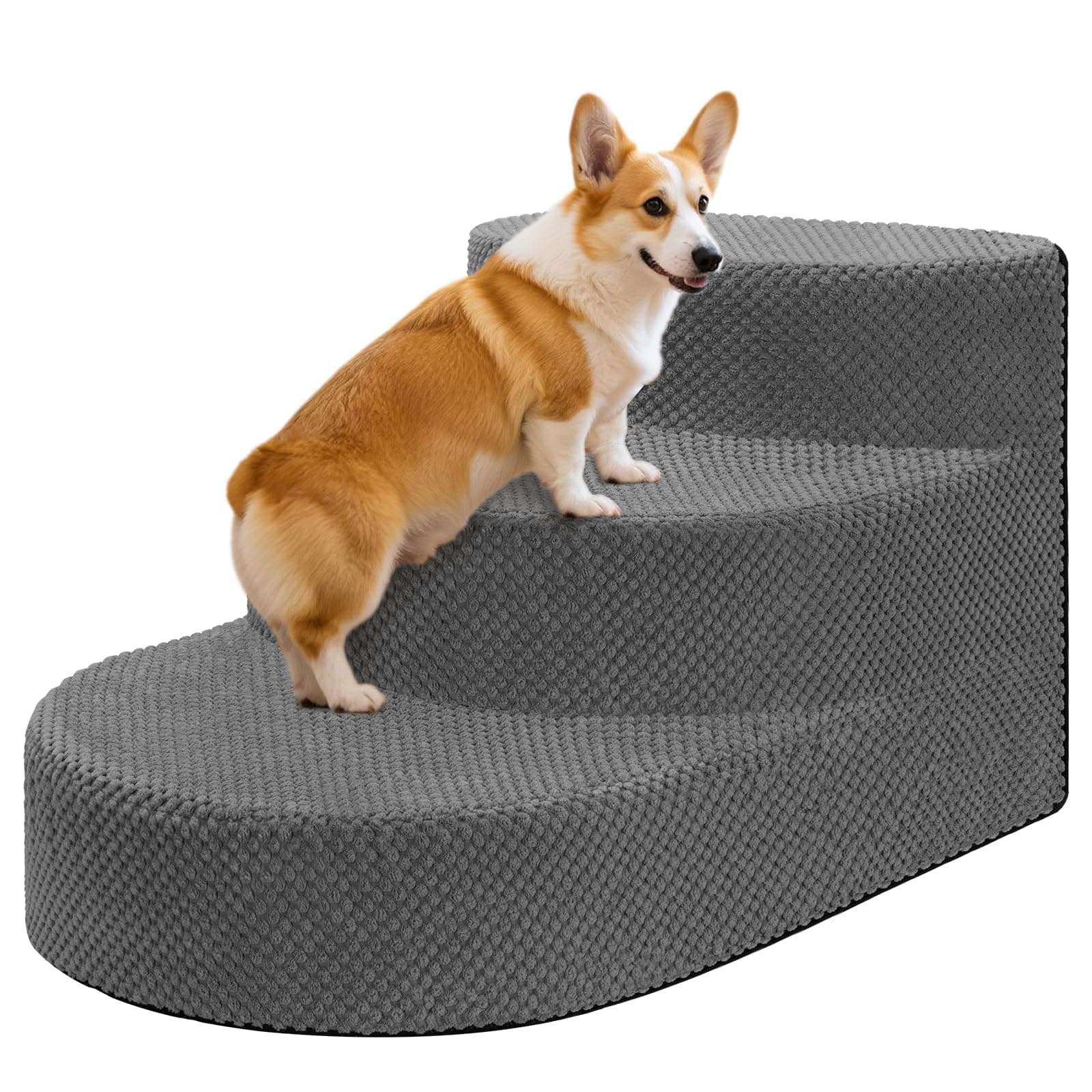 Dog Stairs for Small Dogs, Foam Steps for Small Dogs & Cats, 3 Steps Dog Ramp for High Beds, Couch, Window, Sofa, Pet Stairs with Removable Washable Cover, Non-Slip Sturdy Pet Steps, Grey