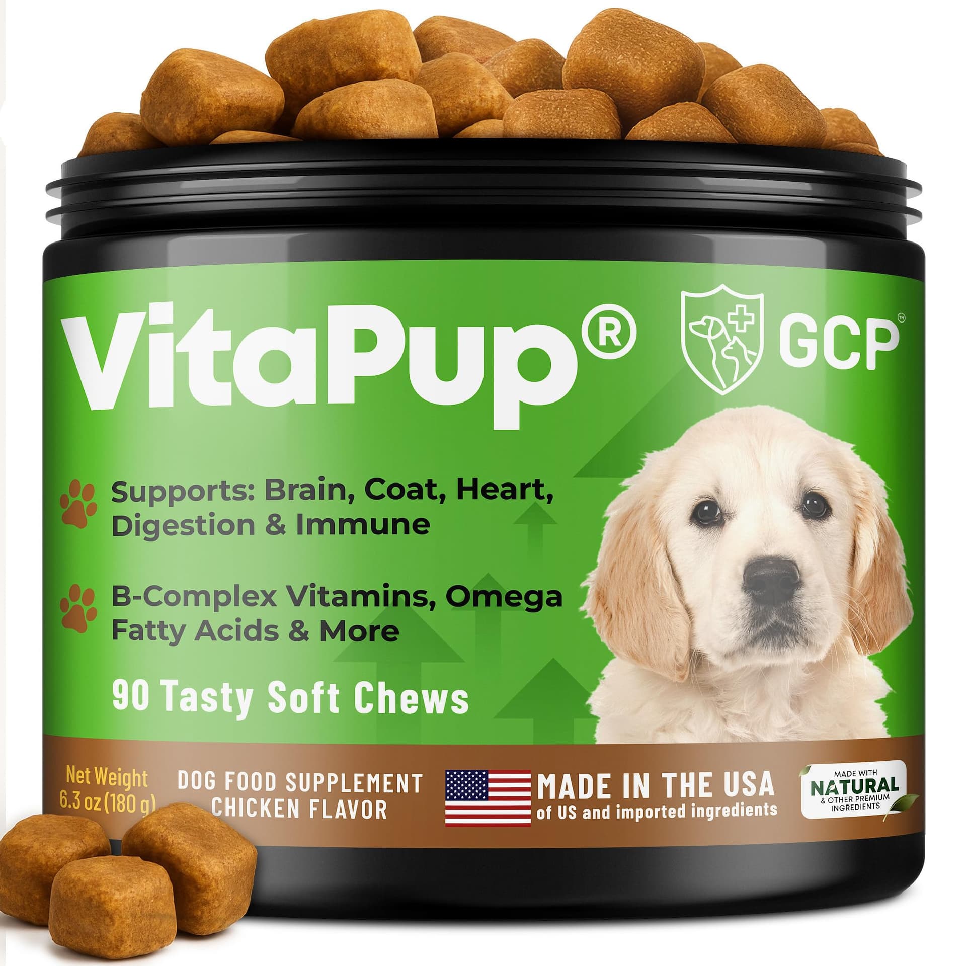 Guardian’s Choice VitaPup Puppy Vitamins Chews, Dog Vitamins for Growth, Digestion, Coat, Brain & Immune Support, Daily Multivitamin for Dogs with Omega 3, Biotin, & Calcium, 90 Tasty Soft Chews